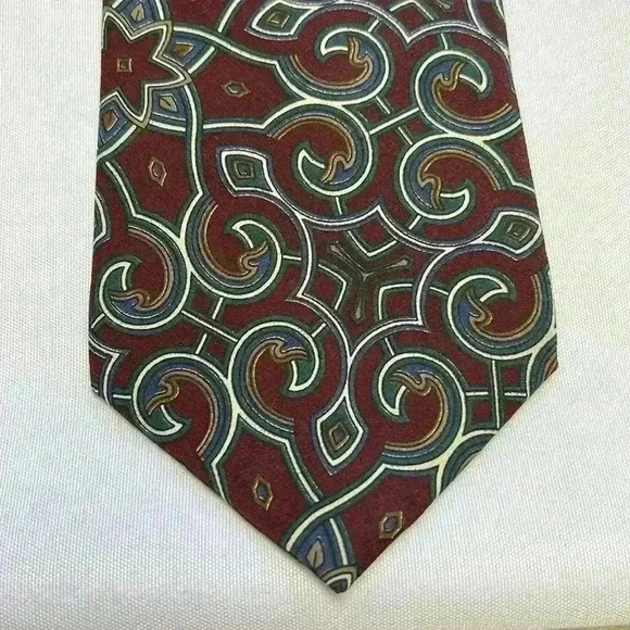 Christian Dior Mens Silk Tie Lot of 2 Made in USA Abstract Pattern Blue Red - Picture 4 of 8